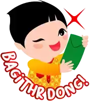 a sticker of a girl holding a green envelope with the words bagithr dong