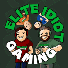 a logo for elite idiot gaming shows a group of people playing video games