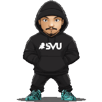 a cartoon of a man wearing a hoodie that says svu on it