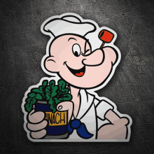 a sticker of popeye holding a can of nachos