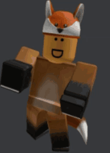 a roblox character is dressed as a fox and has a d on his face