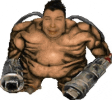 a pixelated image of a muscular man with a gun