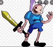 a cartoon character is holding a large sword