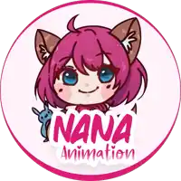 a logo for nana animation shows a girl holding a stuffed animal