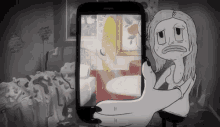 a cartoon of a woman taking a picture of herself with a cell phone