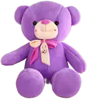 a purple teddy bear with a bunny embroidered on it