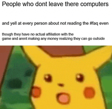 a pikachu meme that says people who dont leave there computers and yell at every person about not reading the #faq even