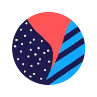 a blue and red circle with polka dots and stripes