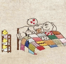 a cartoon of snoopy and charlie brown laying in bed