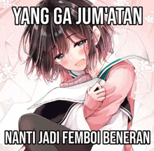 a picture of a girl with the words yang ga jumatan written on it