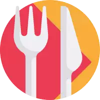 a fork a knife and a napkin are shown in a circle