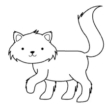 it is a black and white drawing of a cat with a long tail .