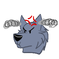 a cartoon drawing of a wolf with a red circle on its head