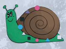 a drawing of a snail with circles and squares on its shell