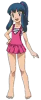 a cartoon girl in a pink dress is standing with her hands on her hips