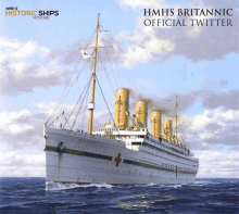 a painting of a ship with the words hmhs britannic official twitter below it