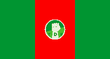 a red and green flag with a fist in a circle with the letters ydp on it