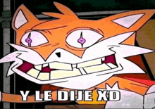 a cartoon of a cat with purple eyes and the words `` y le dije xd '' written on it .