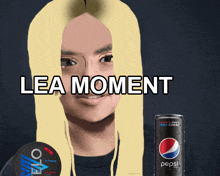 a drawing of a woman next to a can of pepsi and a can of evo