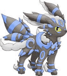 a cartoon drawing of a pokemon with a blue tail and wings .