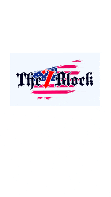 a white background with a red white and blue flag and the words " the block "