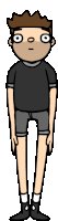 a cartoon of a man wearing a black shirt and grey shorts