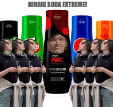 a bottle of jurgis soda extreme is surrounded by several other bottles