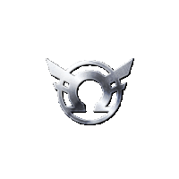 a silver emblem with a circle and a wing on a white background