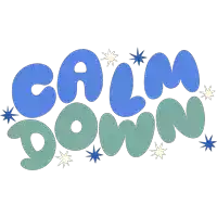 a blue and green logo that says calm down on a white background