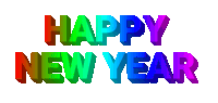 the words happy new year are written in rainbow colors