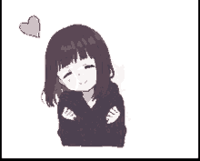 a pixel art drawing of a girl hugging herself with a heart behind her .