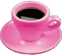 a pink cup of coffee is on a pink saucer on a white background .