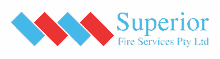 a blue and red logo for superior fire services