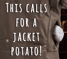 a brown leather jacket with a potato in the back pocket