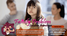 a poster for a family problem solution astrologer with a little girl