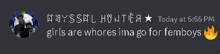 a screenshot of a discord message that says girls are whores