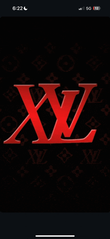 a phone screen shows a louis vuitton logo in red on a black background