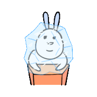 a cartoon of a rabbit sitting in a box with ice on it