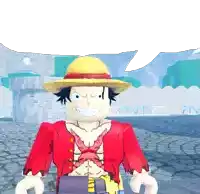 a cartoon character wearing a straw hat and red shirt