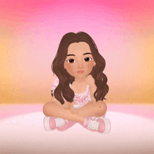 a cartoon girl is sitting on a pink surface