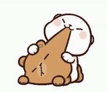 a cartoon cat is licking a teddy bear 's butt .