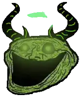 a troll face with horns and glowing eyes