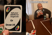 a card that says sell your hbars for dogecoin on it