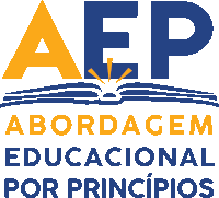 a blue and yellow logo that says aep abordagem educacional por principios