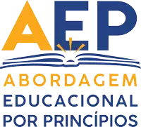 a blue and yellow logo that says aep abordagem educacional por principios