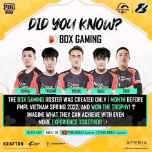 the box gaming roster was created only a month before pmpl vietnam spring 2022