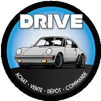 a drive logo with a white car in the middle