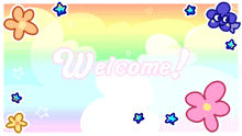 a rainbow background with flowers and the words welcome