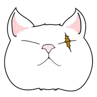 a cartoon drawing of a white cat with a yellow spot on its face .