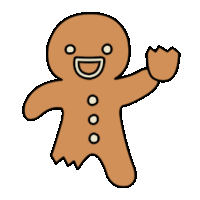 a gingerbread man is waving his hand and smiling